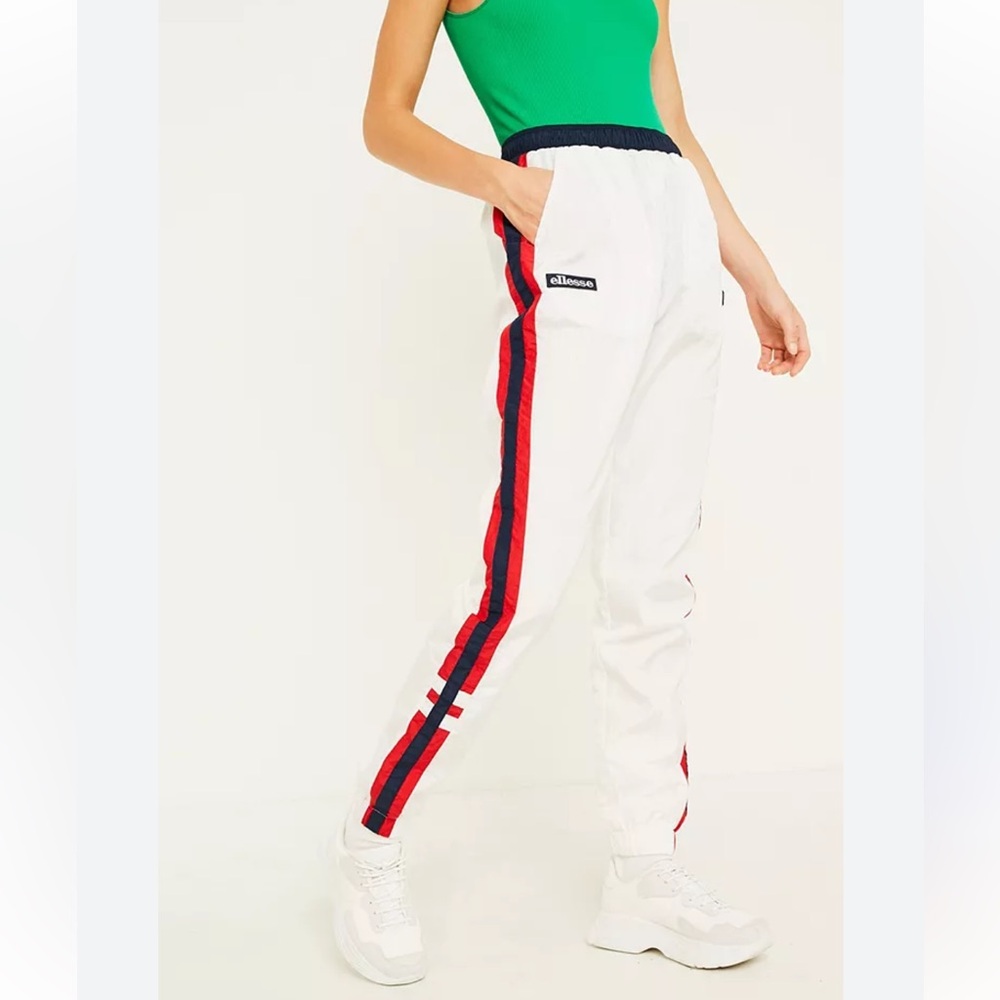 Ellesse Flogrida White Red Stripe Track Pants Joggers Size 8 - Picture 1 of 13